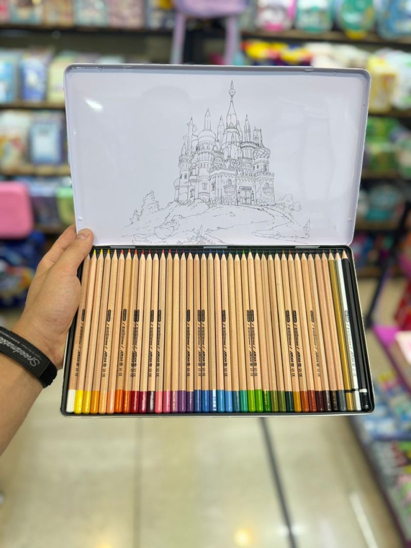 Colored pencils in metal box of 36 colors2 خرید مدادرنگی 36 رنگ اریا