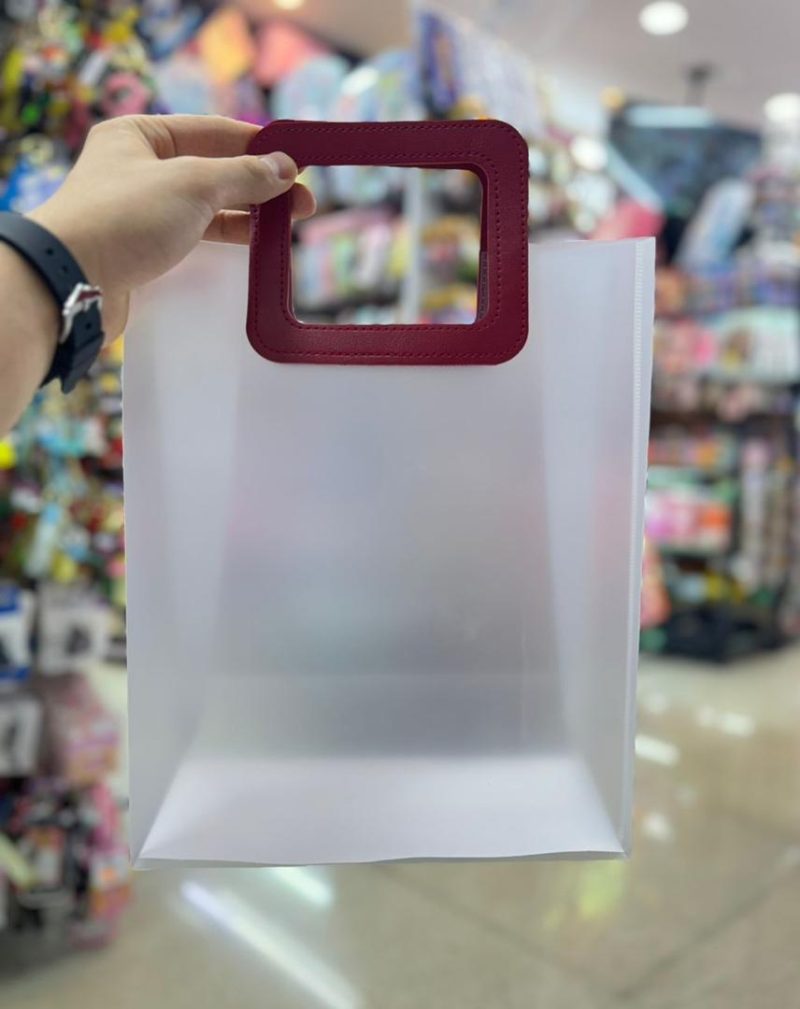 Glass bag with leather handle2 قیمت بگ طلقی مات دسته چرمی