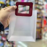 Matte glass bag with leather handle, size 4-4 قیمت بگ طلقی مات سایز کوچک