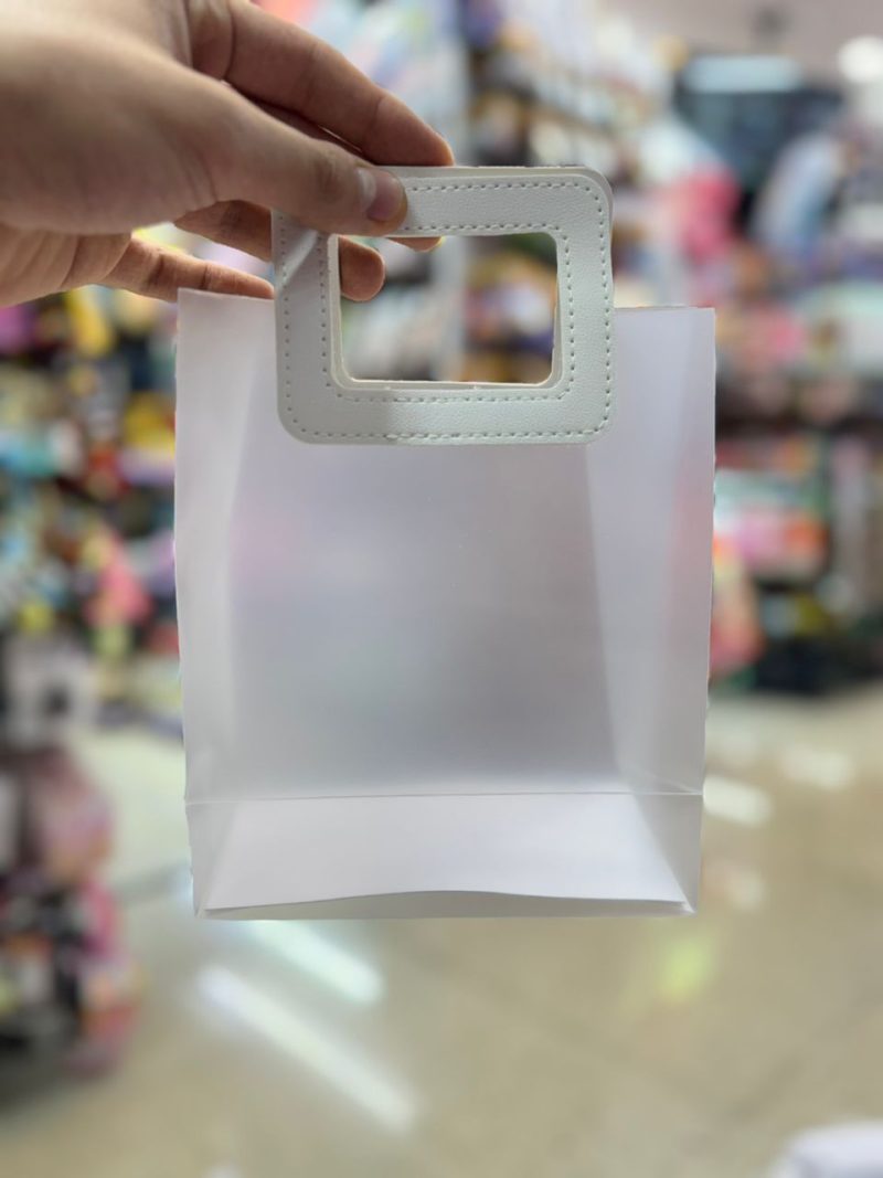 Matte glass bag with leather handle, size 4-4 قیمت بگ طلقی مات سایز کوچک