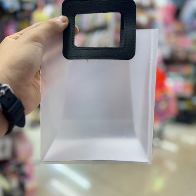 Matte glass bag with leather handle, size 4-5 قیمت بگ طلقی مات سایز کوچک