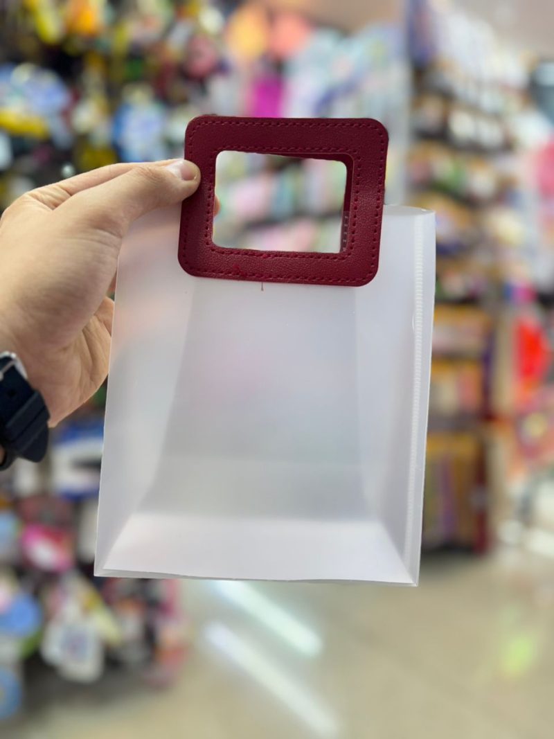 Matte glass bag with leather handle, size 4-4 قیمت بگ طلقی مات سایز کوچک