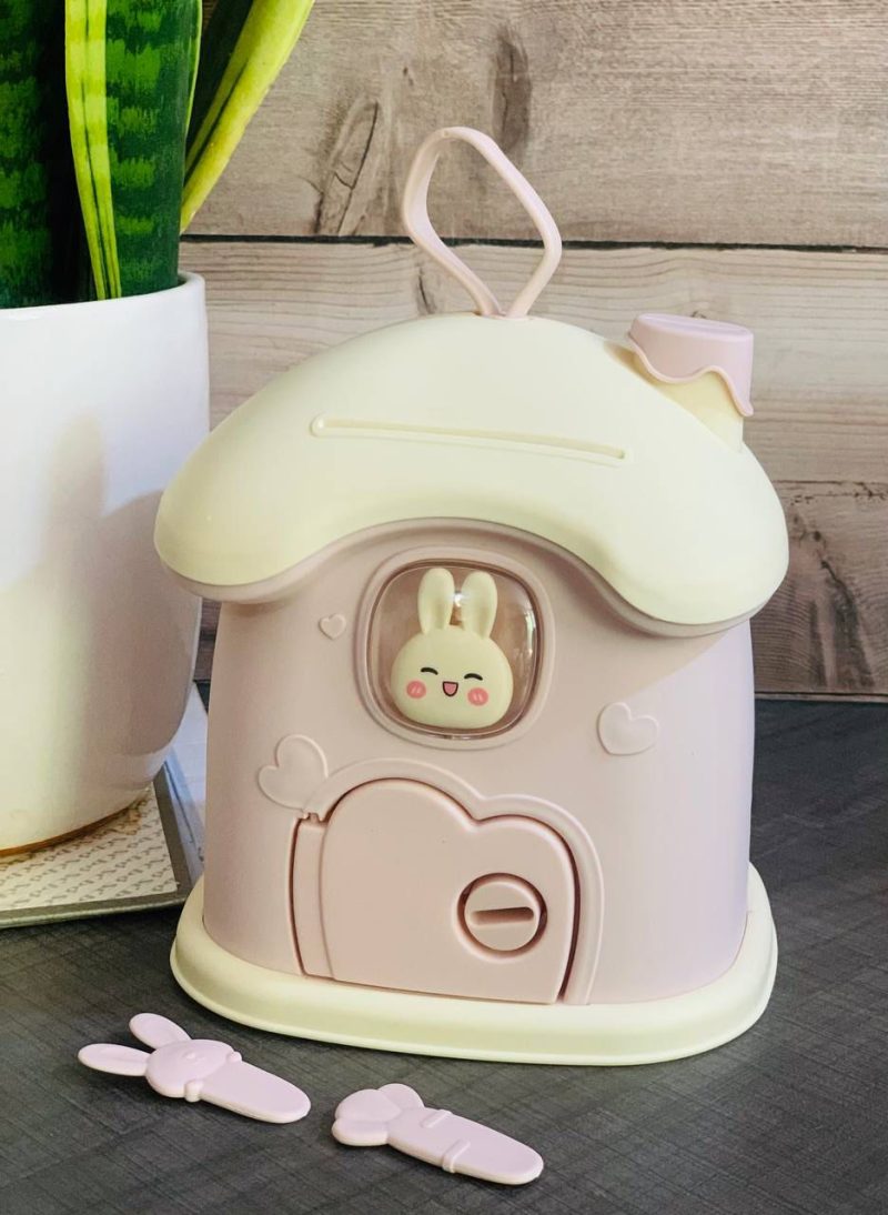 Plastic piggy bank with house and rabbit design قیمت قلک پلاستیکی