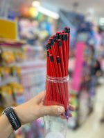 Red eraser pencil with black and simple shell خرید مداد قرمز پاکن دار