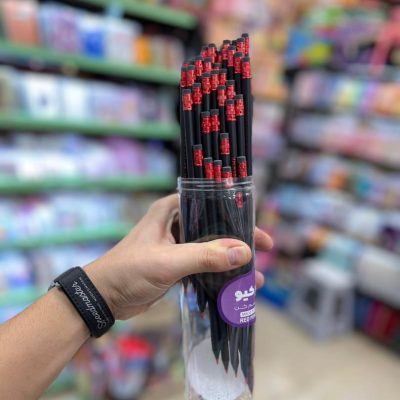 Red eraser pencil with black and simple shell2 خرید مداد قرمز پاکن دار