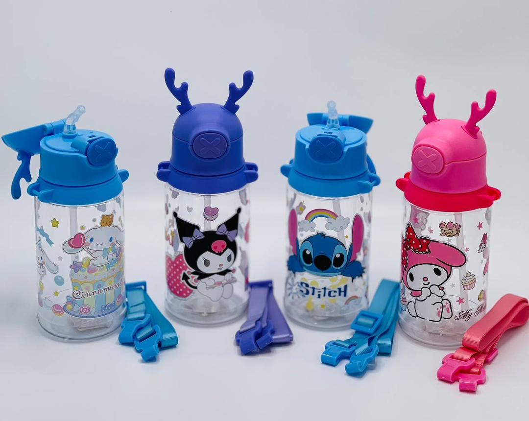plastic water bottle with straw and strap2